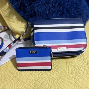 Kate Spade Blue and Pink Striped Crossbody Bag and coin purse